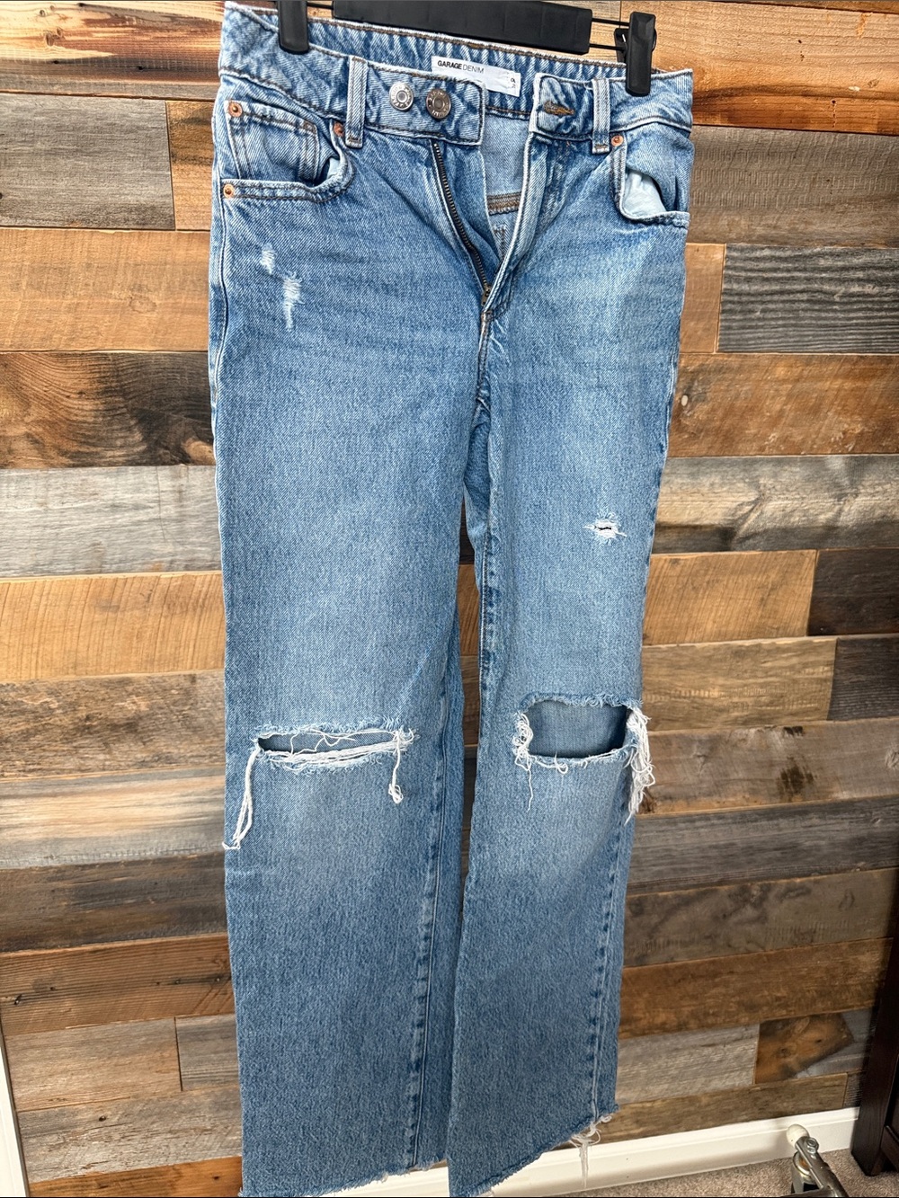 Garage Light Blue Distressed Straight Jeans